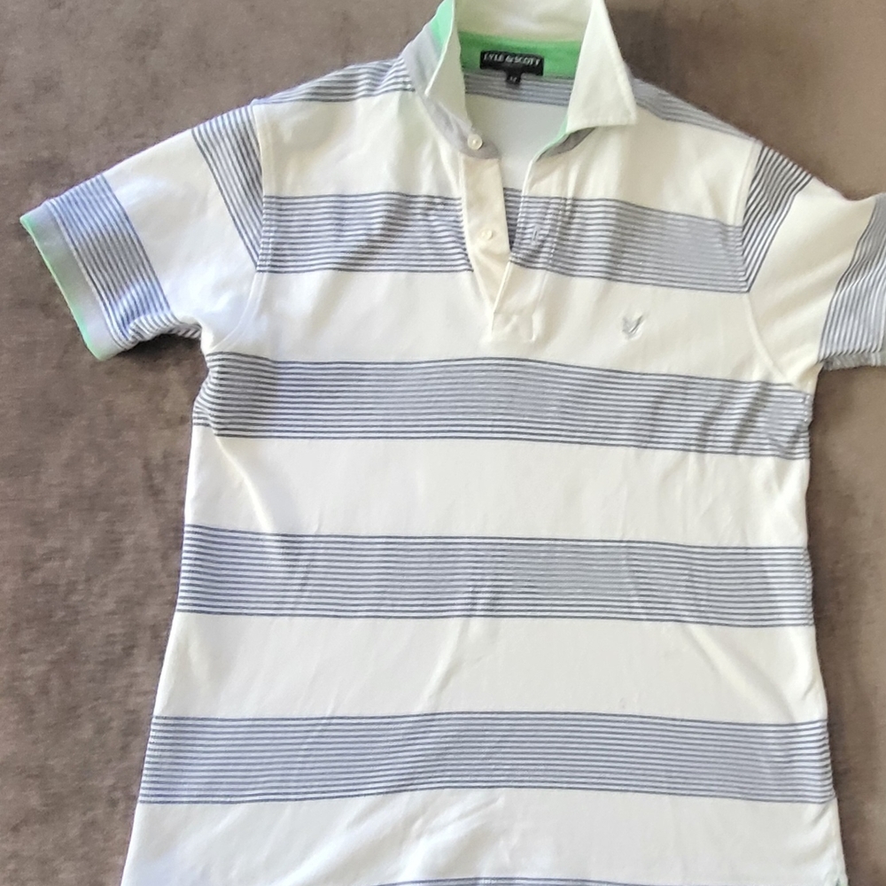 Lyle & Scott White and Gray Striped Polo Shirt